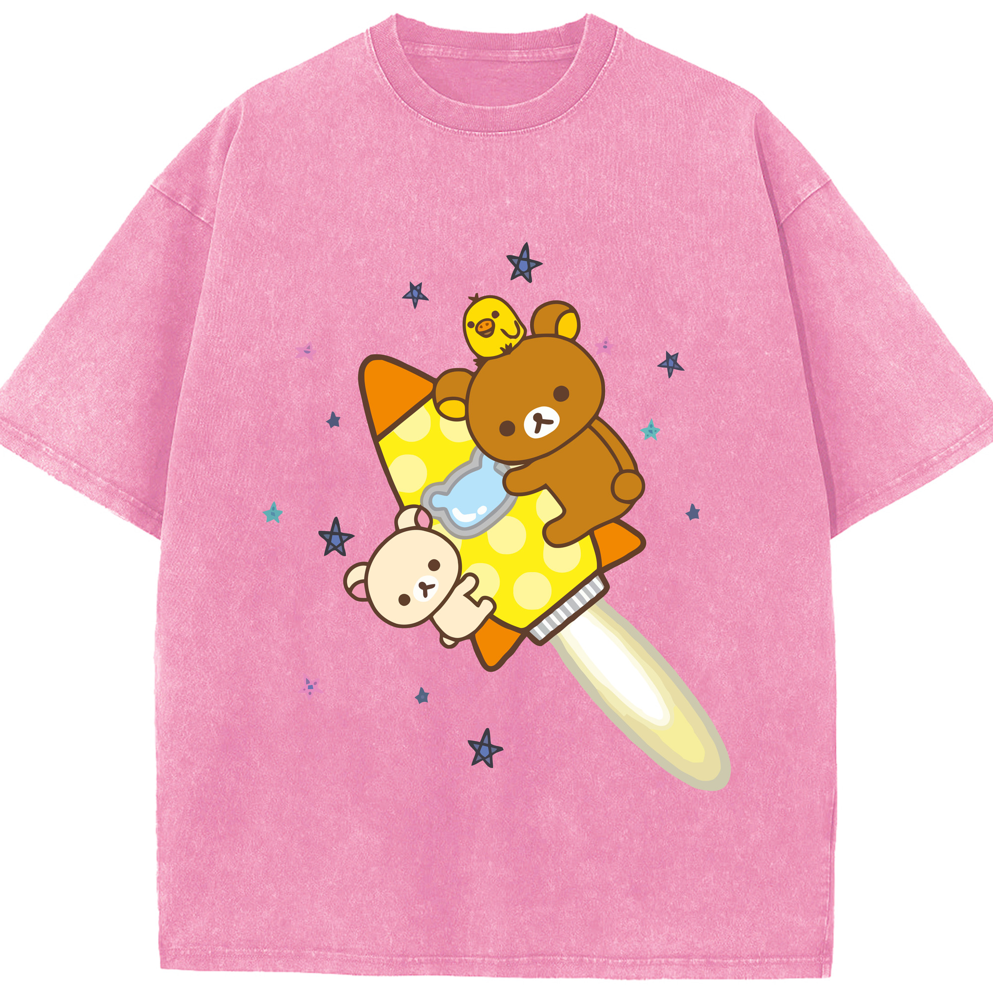（画像用） リラックマ リラックマ キイロイトリ Rilakkuma Korilakkuma Kiiroitori 綿100% ヴィンテージ風 半袖Tシャツ（フロントプリント）